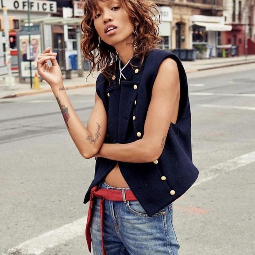 Free People Cropped Military Vest